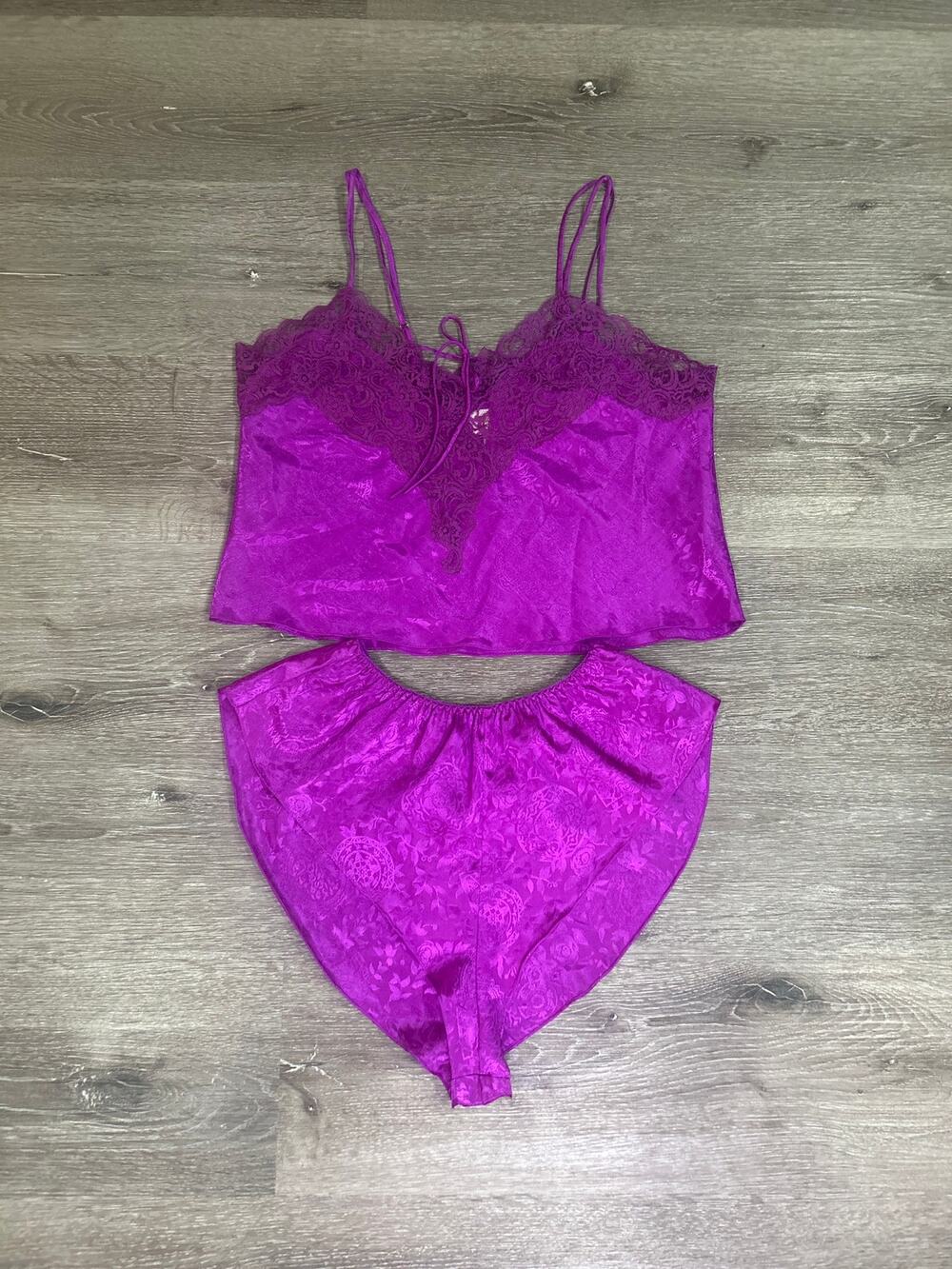 VTG Victoria's Secret Gold Label Pajama Set Camisole Tap Shorts Magenta SZ P